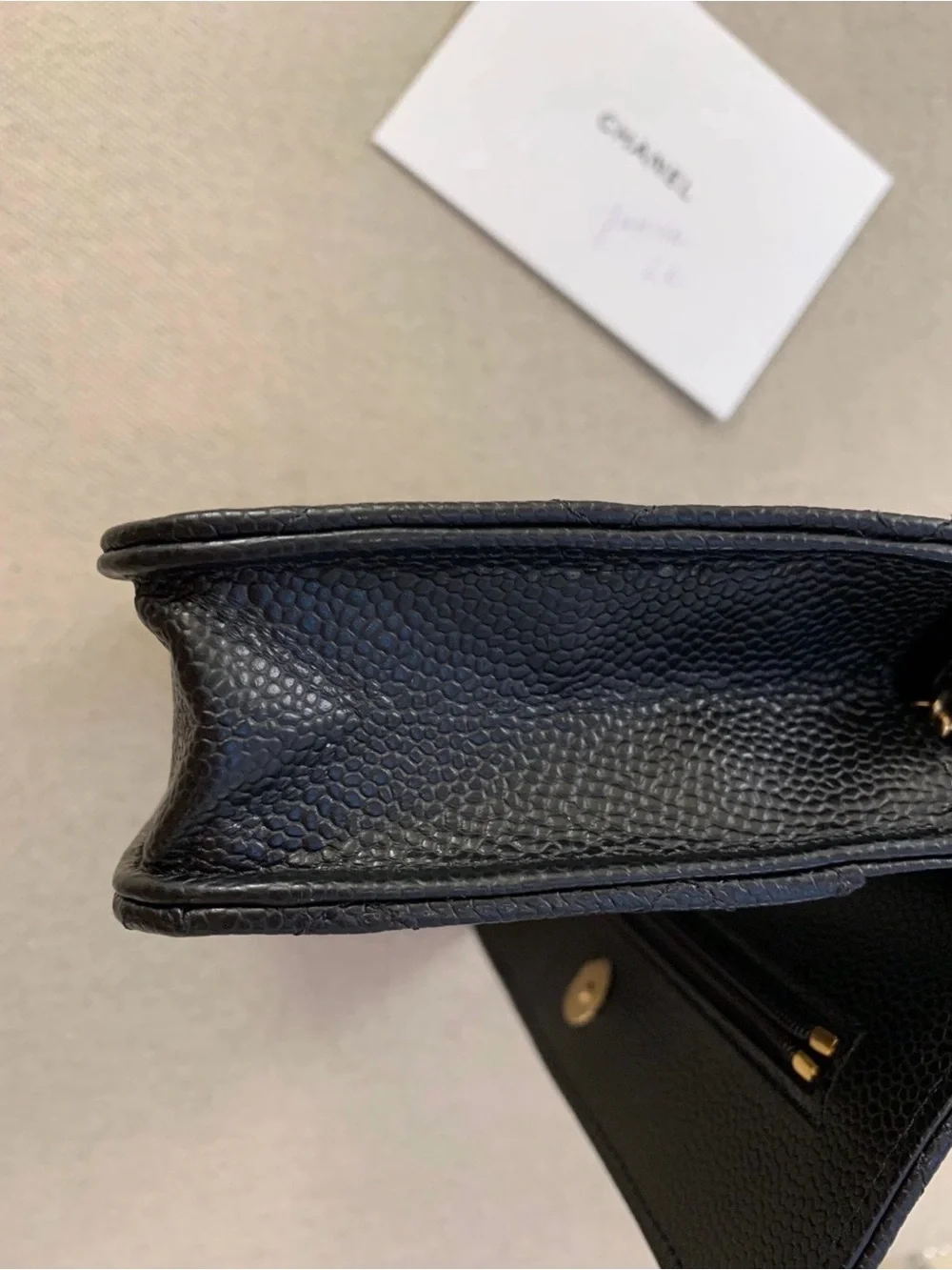 Chanel WOC Quilted Caviar Leather Wallet Clutch in Black with Gold CC